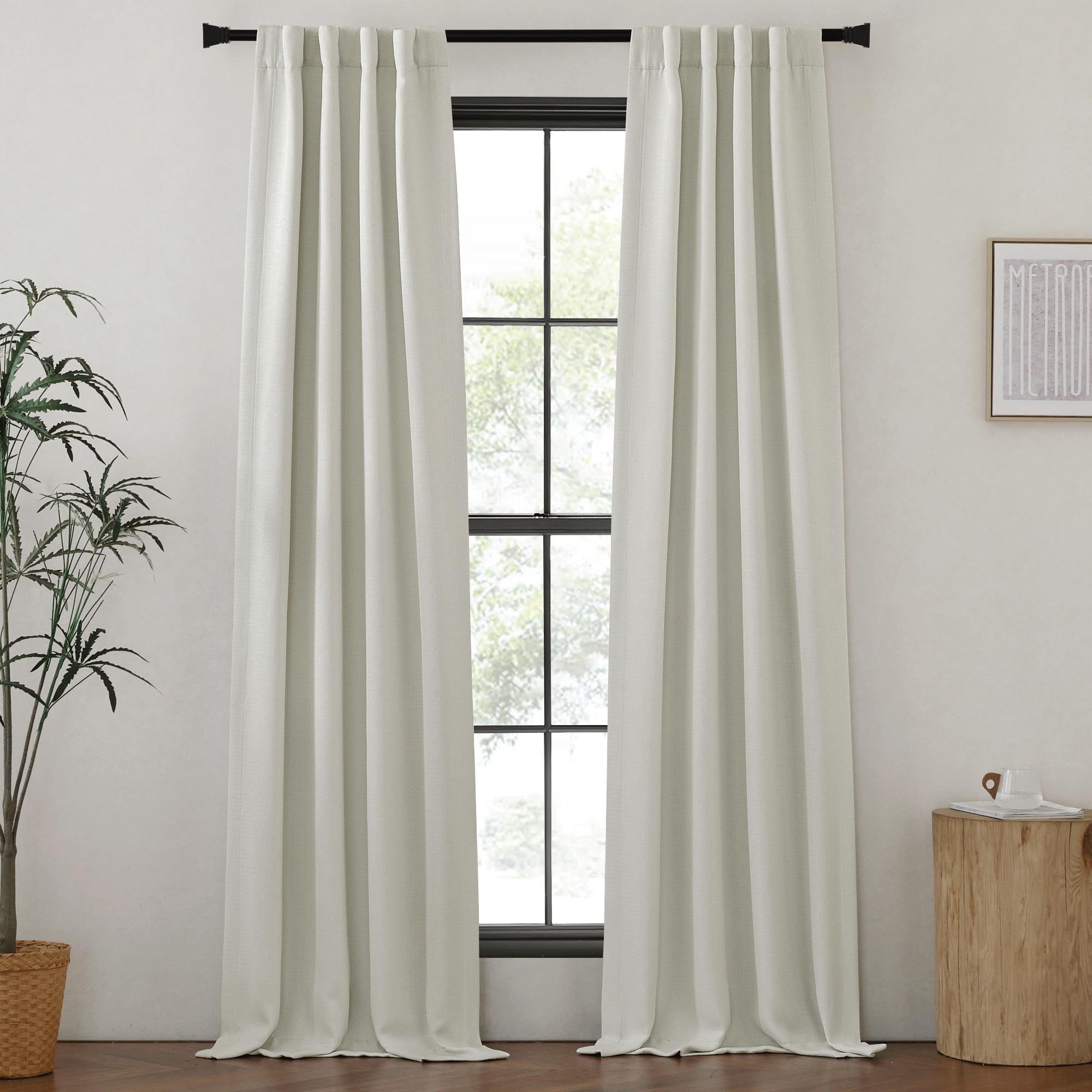 Nicetown Faux Linen Curtains 90 Inches Long For Doorway, Pinch Pleated Thick Room Darkening Window Treatments Noise Reducing Pri