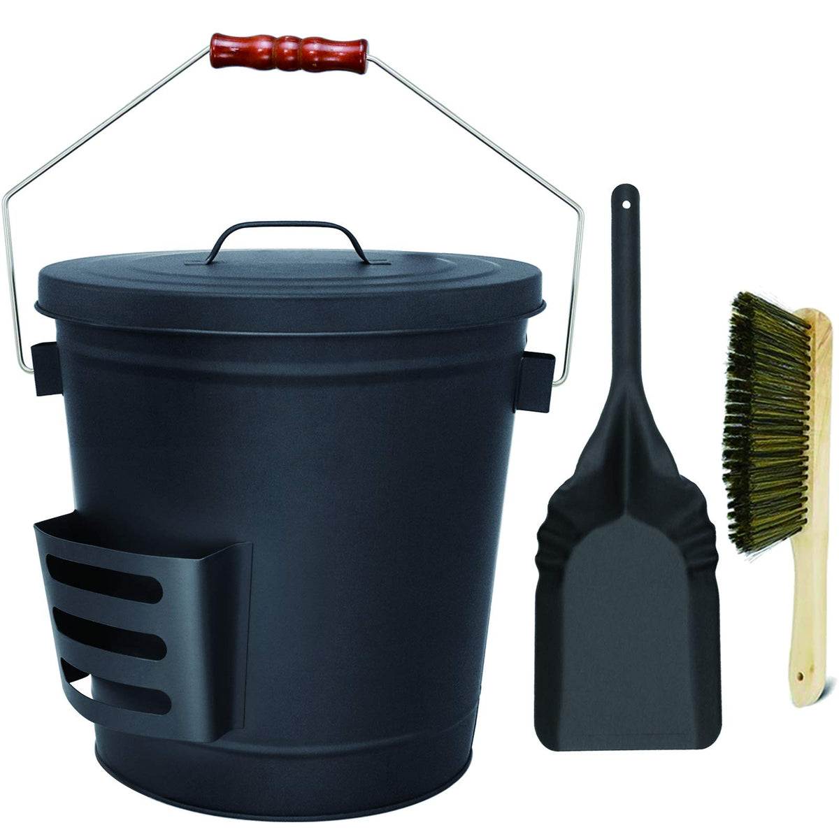 Hisencn Ash Bucket With Lid And Shovel, 5.15 Gallon Large Galvanized Metal Coal And Hot Ash Pail For Fireplace, Hearth, Charcoal