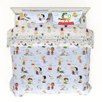 Franco Collectibles Peanuts 7 Piece King Comforter and Sheet Set Microfiber Blue