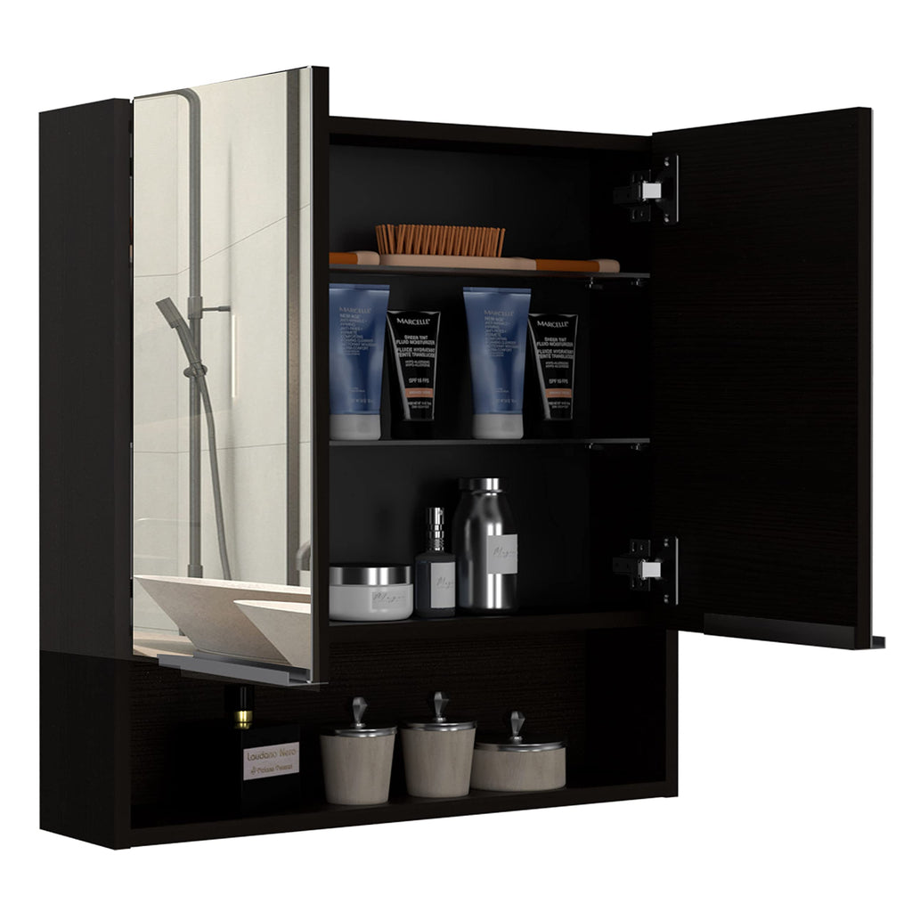 Depot E-Shop Tatacoa Mirror Medicine Cabinet with One Open Shelf and Three Interior Shelves, 24.6" H, Black, Bathroom