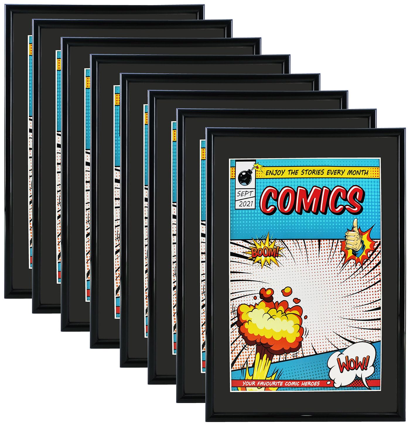 Memory Keeper Comic Book Frame, 8 Pack, UV Protection,Black Mat, Fits Current Comics up to 6 3/4'' x 10 1/4'', Wall or Tabletop 