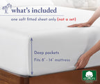 California Design Den White Fitted Sheet King, Soft 100% Cotton Sateen, Deep Pocket, Durable All-Around Elastic, Head/Foot Side Indicators, King Fitted Sheet Only