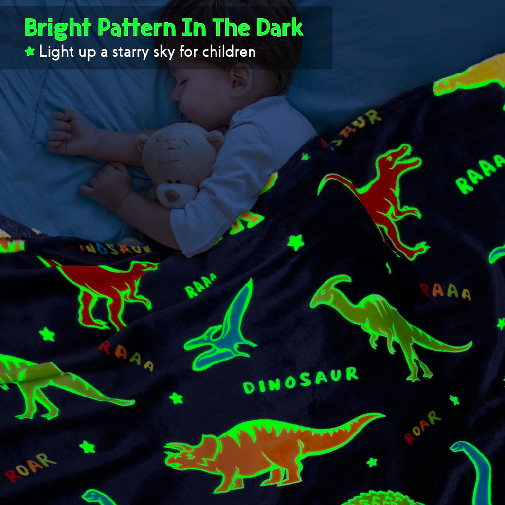 Dinosaur Gifts Toys For Kids Boys - Glow In The Dark Blanket Dino Throw Age 1-13 Years Old Toddler Teen Son Girls Present Birthd