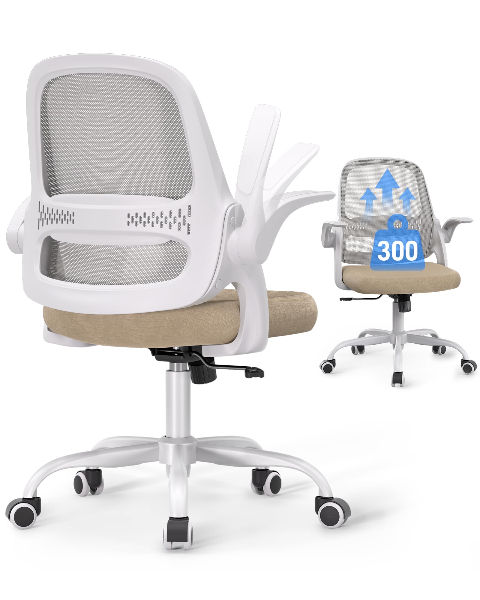 Ergonomic Mesh Office Chair for Home Office, Flip-Up Arms, Breathable Mesh Back & Thick Seat Cushion, Swivel Rolling Computer De