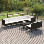 vidaXL 9 Piece Farmhouse Patio Lounge Set in Black Poly Rattan, Comfortable Cushions, Weather Resistant, Lightweight and Modern Outdoor Furniture - Ideal for Garden, Poolside, Backyard, Patio