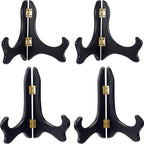 Tatuo 4 Packs Wooden Display Stand Decorative Plate Stands for Display Picture Frame Stand Holder Easels (5 Inch and 6 Inch, Bla