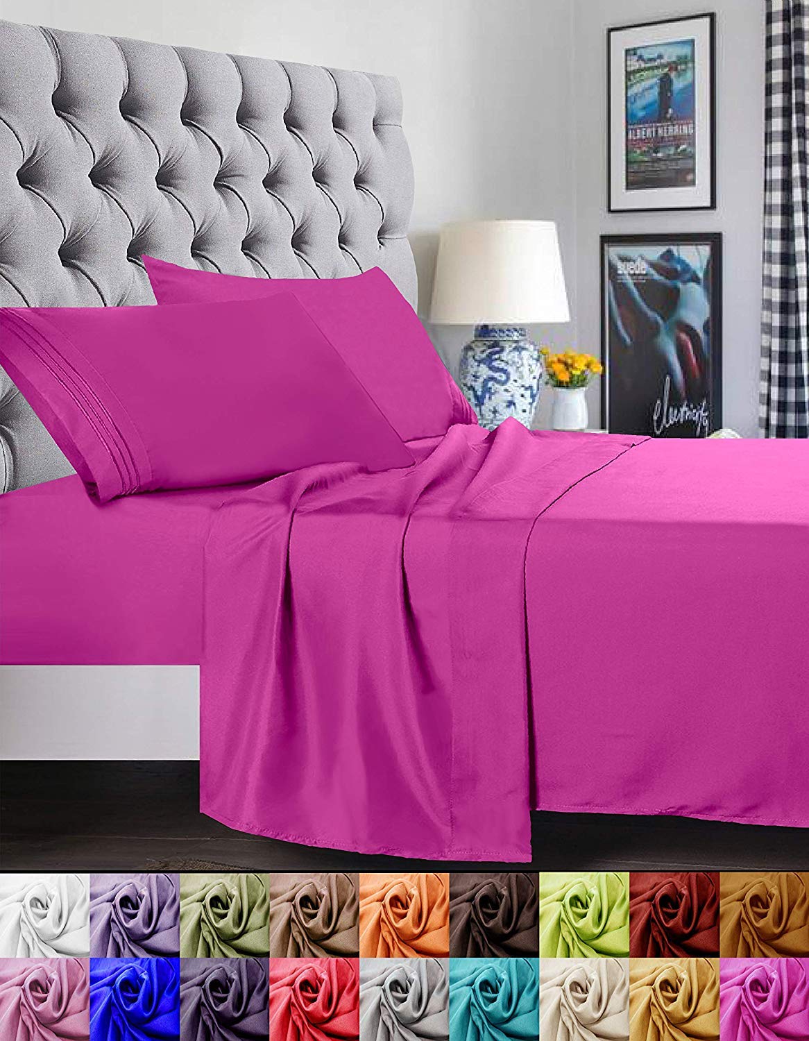 Elegant Comfort 1500 Premier Luxury Hotel Quality Super Soft Wrinkle Free And Fade Resistant 4-Piece Bed Sheet Set, Full, Pink