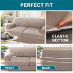 Turquoize 3 Piece T Cushion Loveseat Slipcovers Sofa Cover For 2 Cushion Couch Cover Washable Sofa Slip Cover Furniture Covers With 2 Individual T Cushion Seat Covers (2 Cushion Loveseat, Sand)