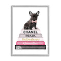 Stupell Industries Book Stack Fashion French Bulldog Gray Framed Wall Art, 11x14, Multi-Color