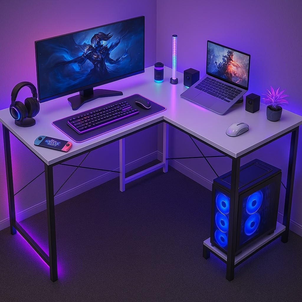 Callas L Shaped Computer Desk  Gaming Corner 50 Inch Pc, Computer Corner Desk, Writing Workstation With Wooden Desktop Cpu Stan