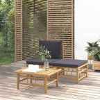 vidaXL Patio Lounge Set – 3 Piece Bamboo Outdoor Furniture Set with Dark Gray Cushions, Flexible Design for Custom Layouts, Durable and Natural Material