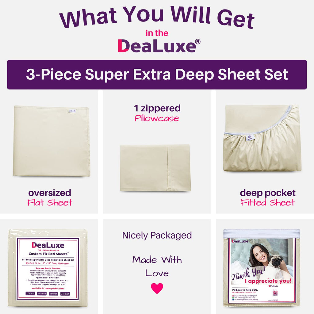 Extra Deep Pocket Twin Bed-Sheets - 3-Piece Includes: 18   -21    Inch Super Extra Deep Pocket Fitted Sheet - Oversize Flat Shee