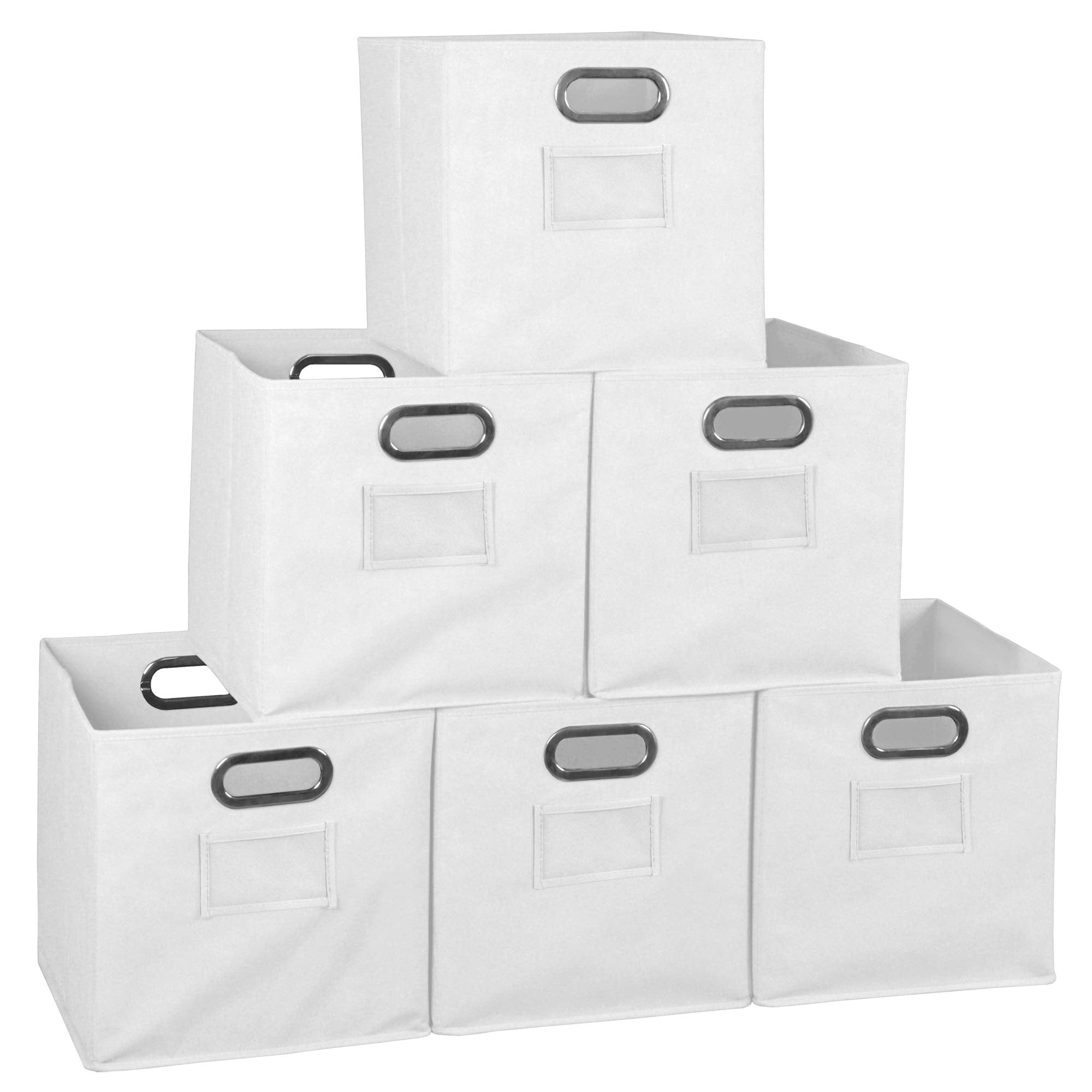 Niche Cubo Set of 6 Foldable Fabric Storage Bin with Label Holder- White