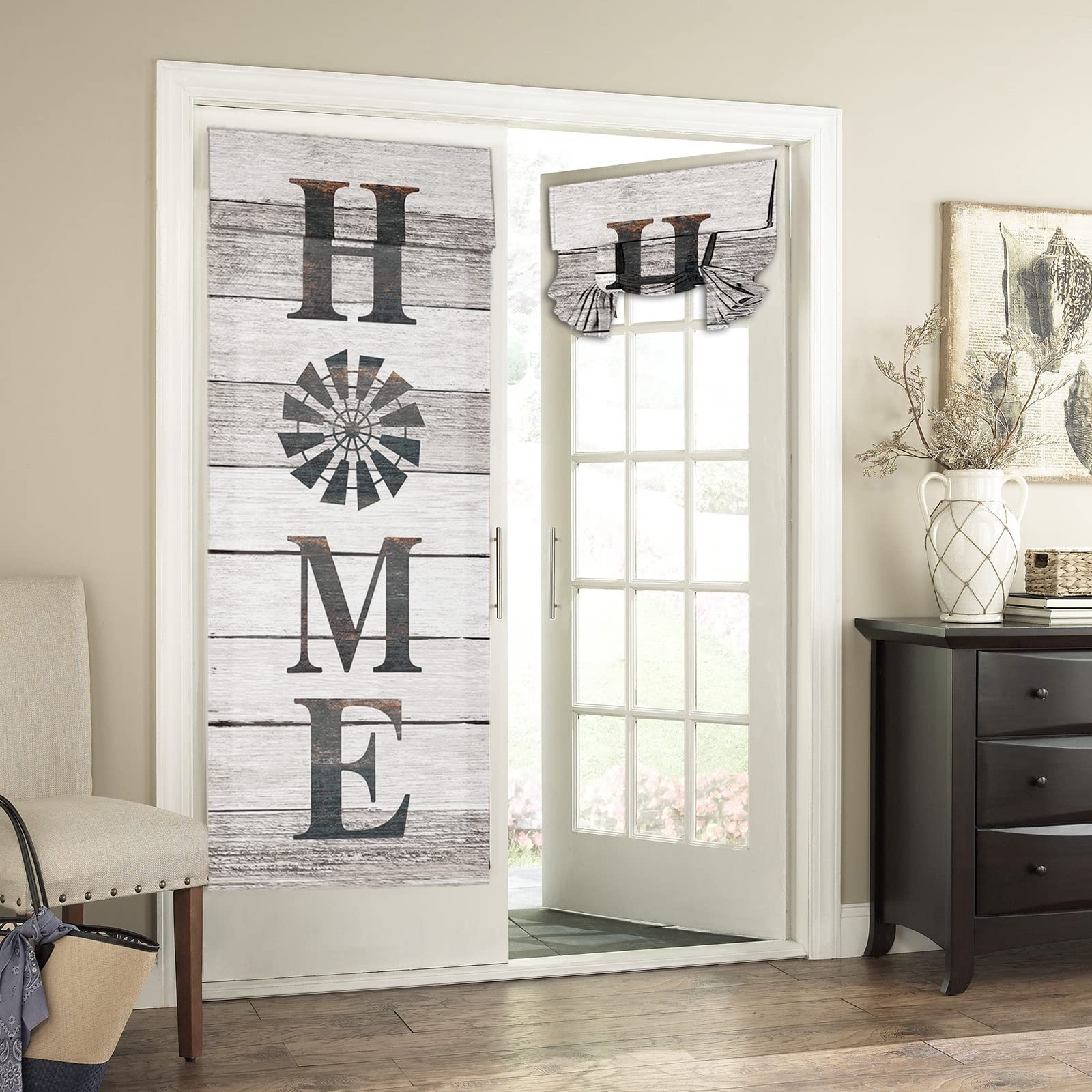 Bemigo Door Curtains For Door Windows, Rustic Windmill Wood Door Window Curtains For French Glass Door, Privacy Thermal Insulate