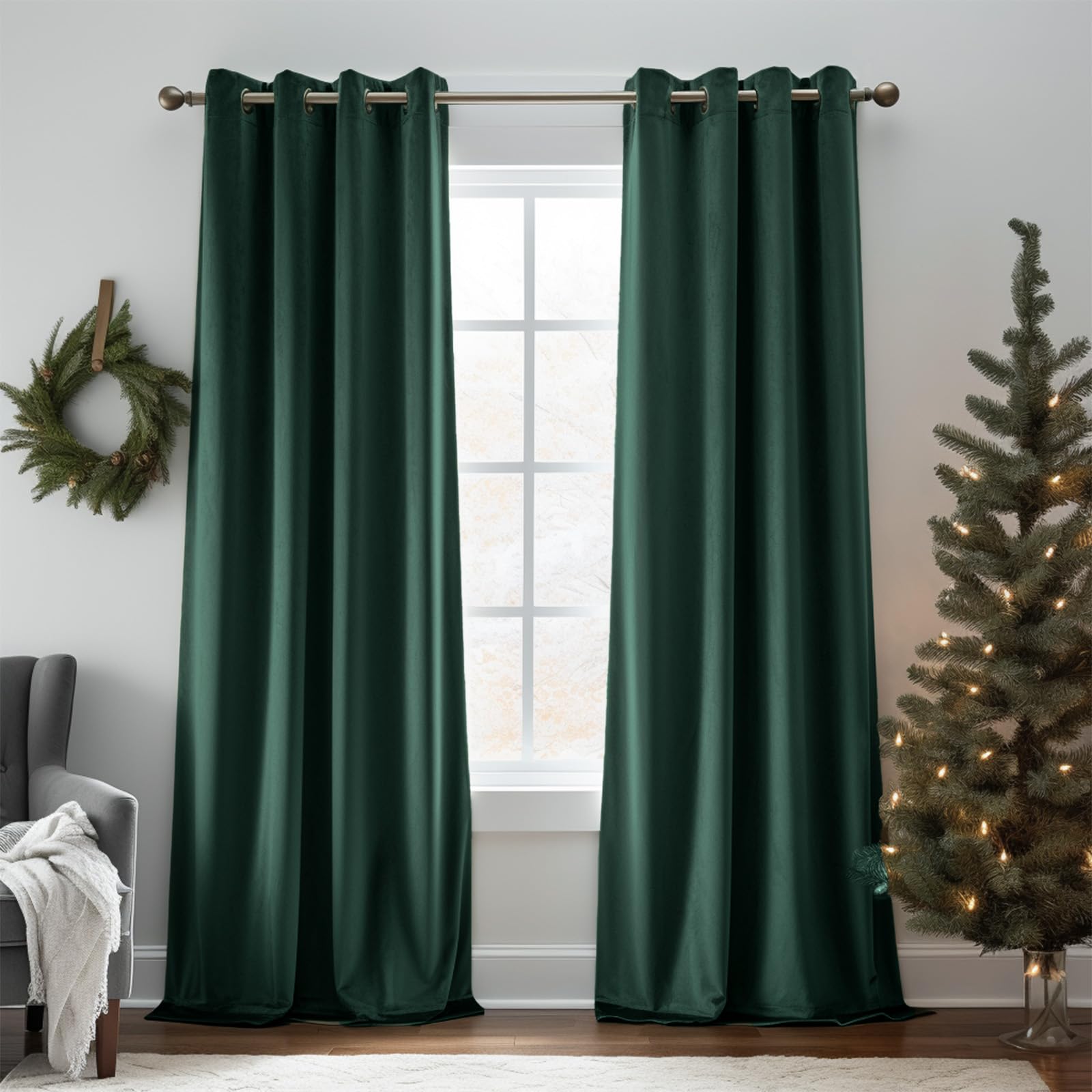 Lazzzy Blackout Velvet Curtains Green Thermal Insulated Curtains 108 Inch Extra Long Drapes For Bedroom Living Room Darkening Window Treatments Grommet Curtains Set Of 2 Panels Emerald Green