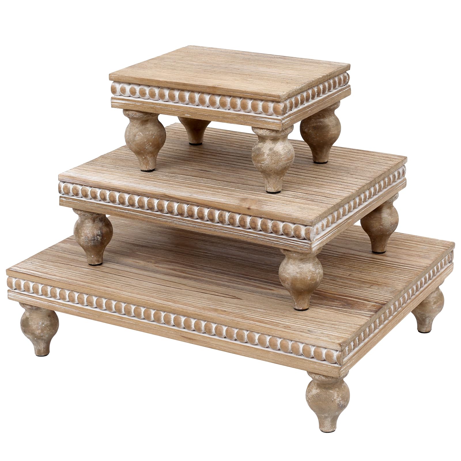 SwallowLiving Wooden Riser for display, Natural, Set of 3