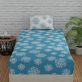 Huesland By Ahmedabad Cotton 144 Tc Fitted Bedsheet For Single Bed With 1 Pillow Cover | 36 X 78 Inches | Blue & White
