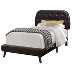 Monarch Specialties I Twin Size Leather-Look with Brown Wood Legs BED,