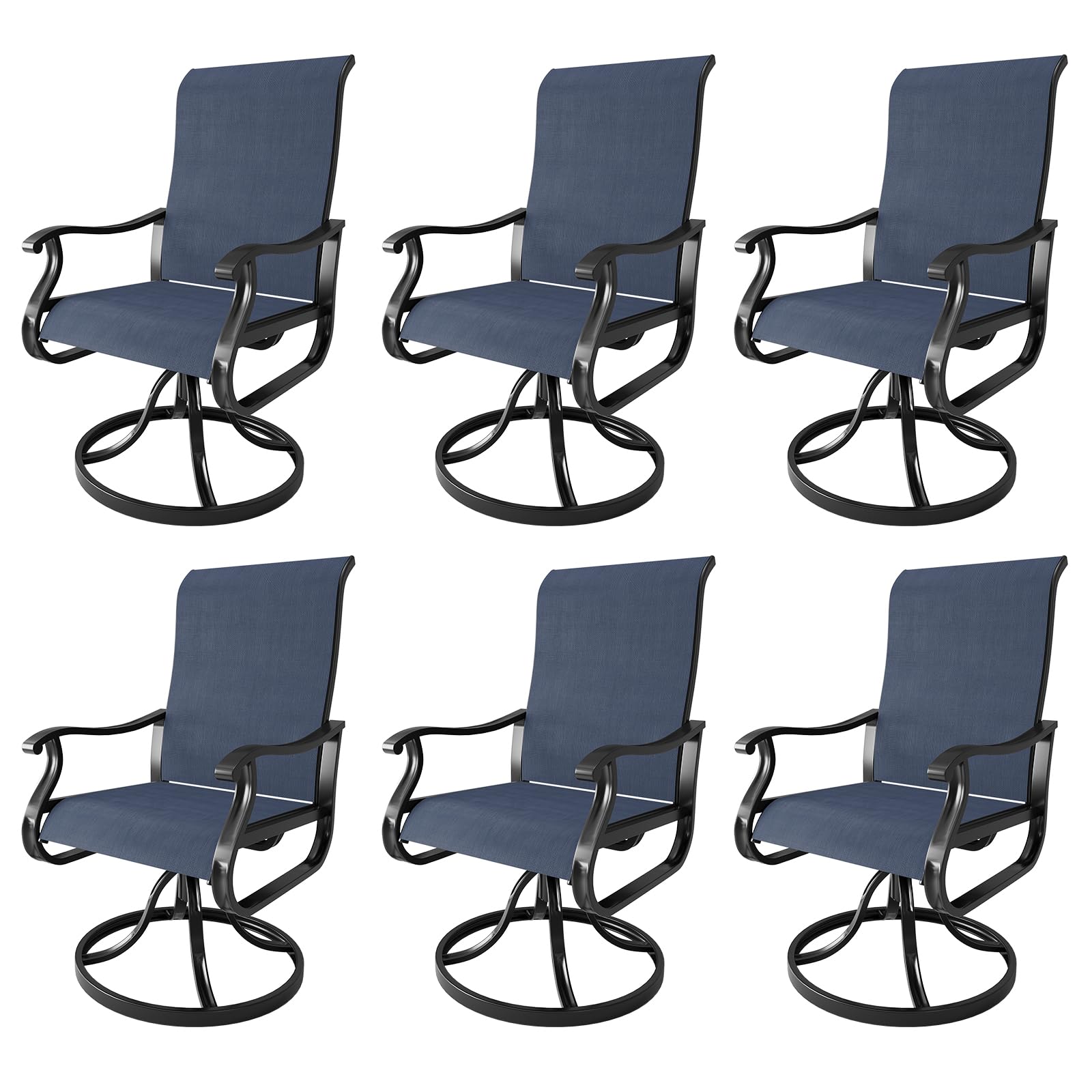 Amopatio Patio Swivel Chairs Set of 6, Outdoor Swivel Rocker Dining Chairs with All Weather Textilene High Back & Metal Frame, f