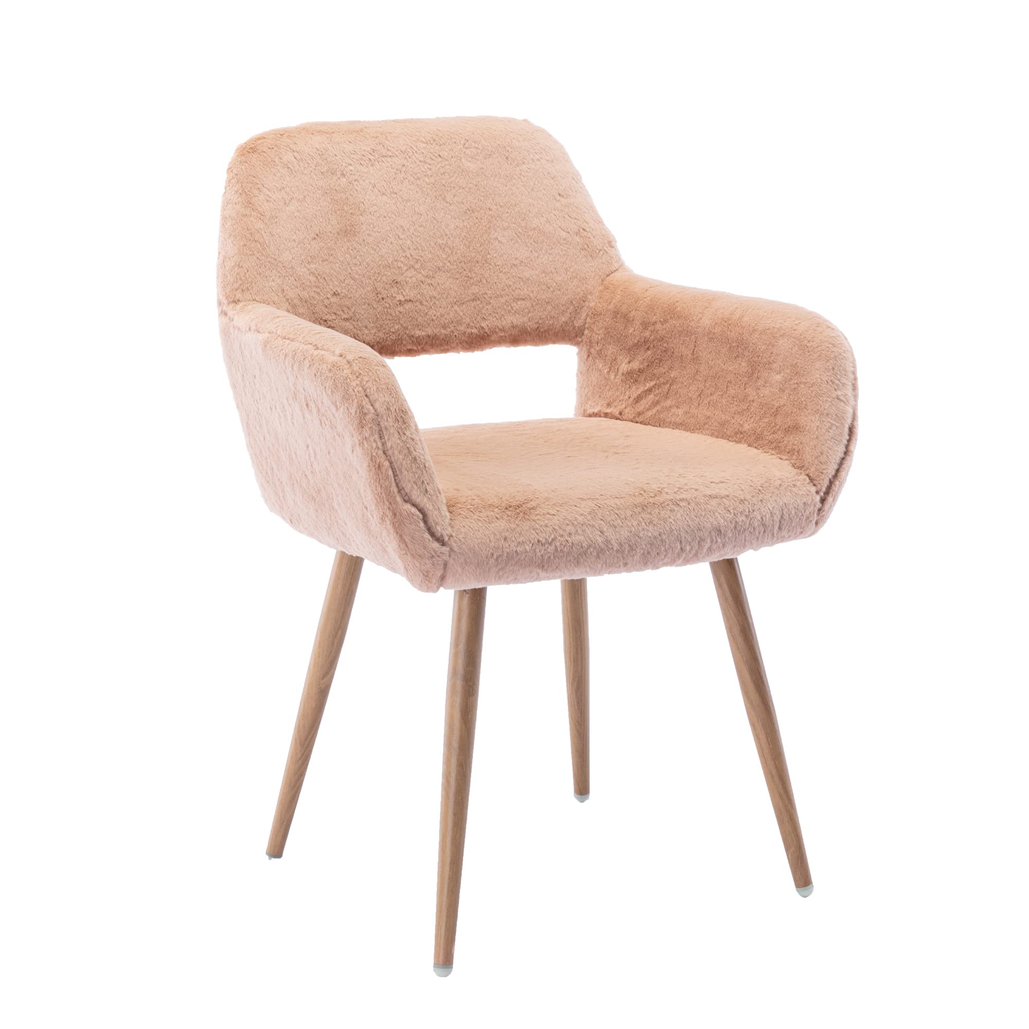 Kcc Furry Desk Chair, Mid-Century Modern Accent Faux Fur Chair For Teen Girls, Comfy Armchair With Wood Look Metal Legs For Livi
