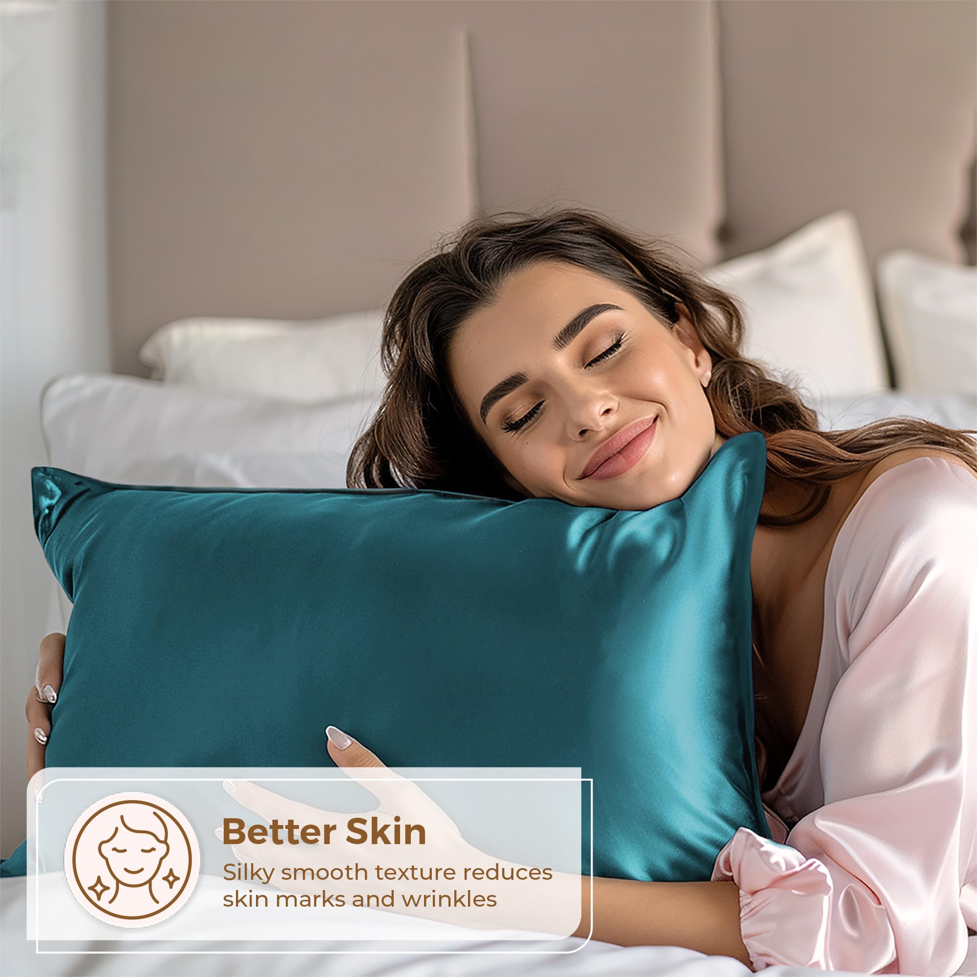 Pure Bedding Satin Pillowcase 2 Pack - Queen Size (20''X30'', Teal) - Silky Pillow Cases For Hair And Skin - Satin Pillow Covers
