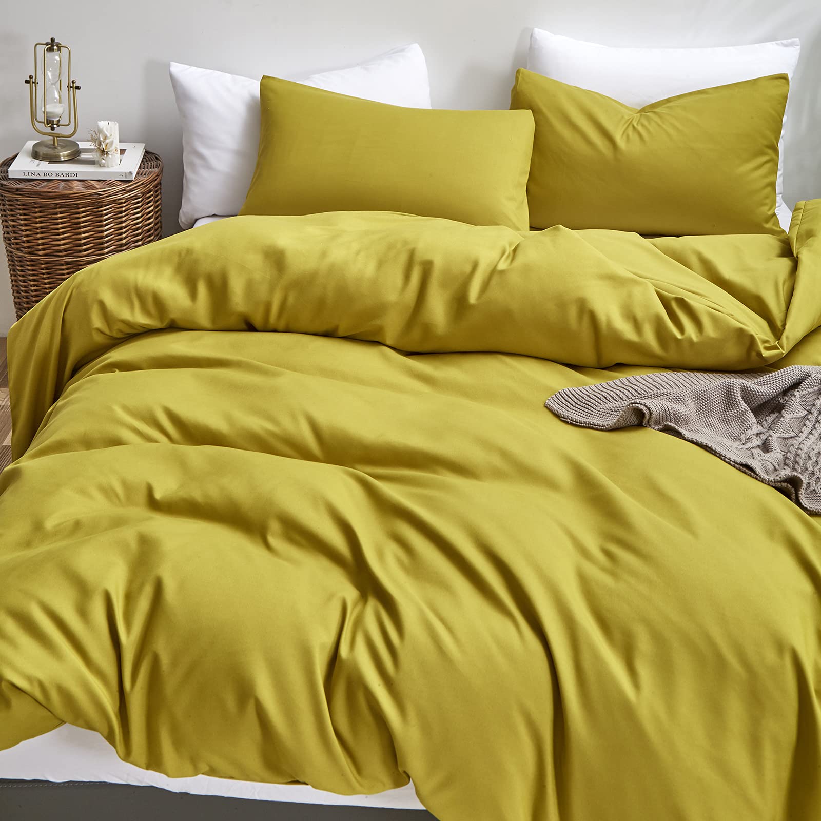 Luxlovery Chartreuse Comforter Set Full Moss Green Bedding Comforter Set L Modern Solid Grass Green Soft Breathable Yellowish-Gr