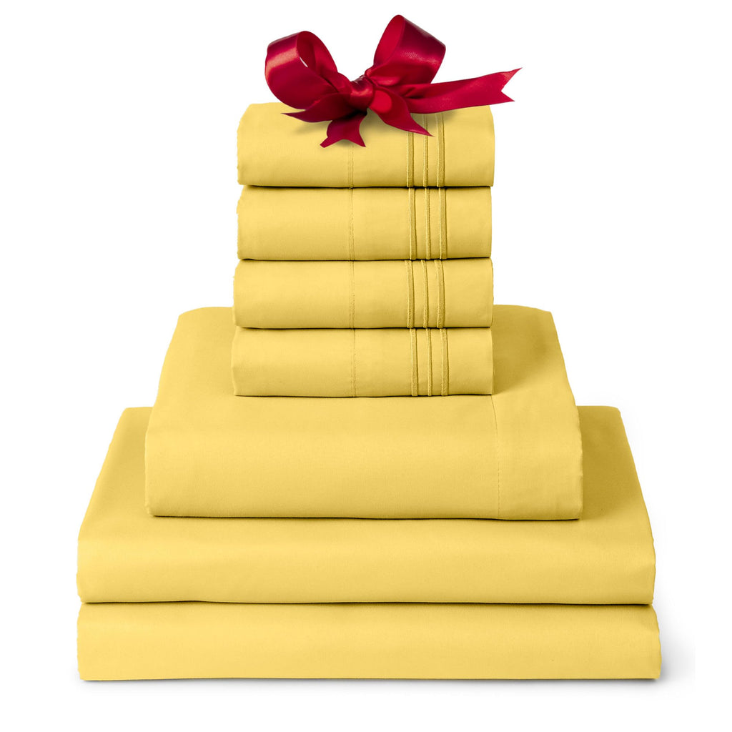 Mellanni Split King Sheet Set - 7-Piece Iconic Collection Bedding, (Including 4 Pillowcases), 16-Inch Deep Pocket, Easy Care, Extra Soft, Cooling Sheets, Brushed Microfiber - Yellow