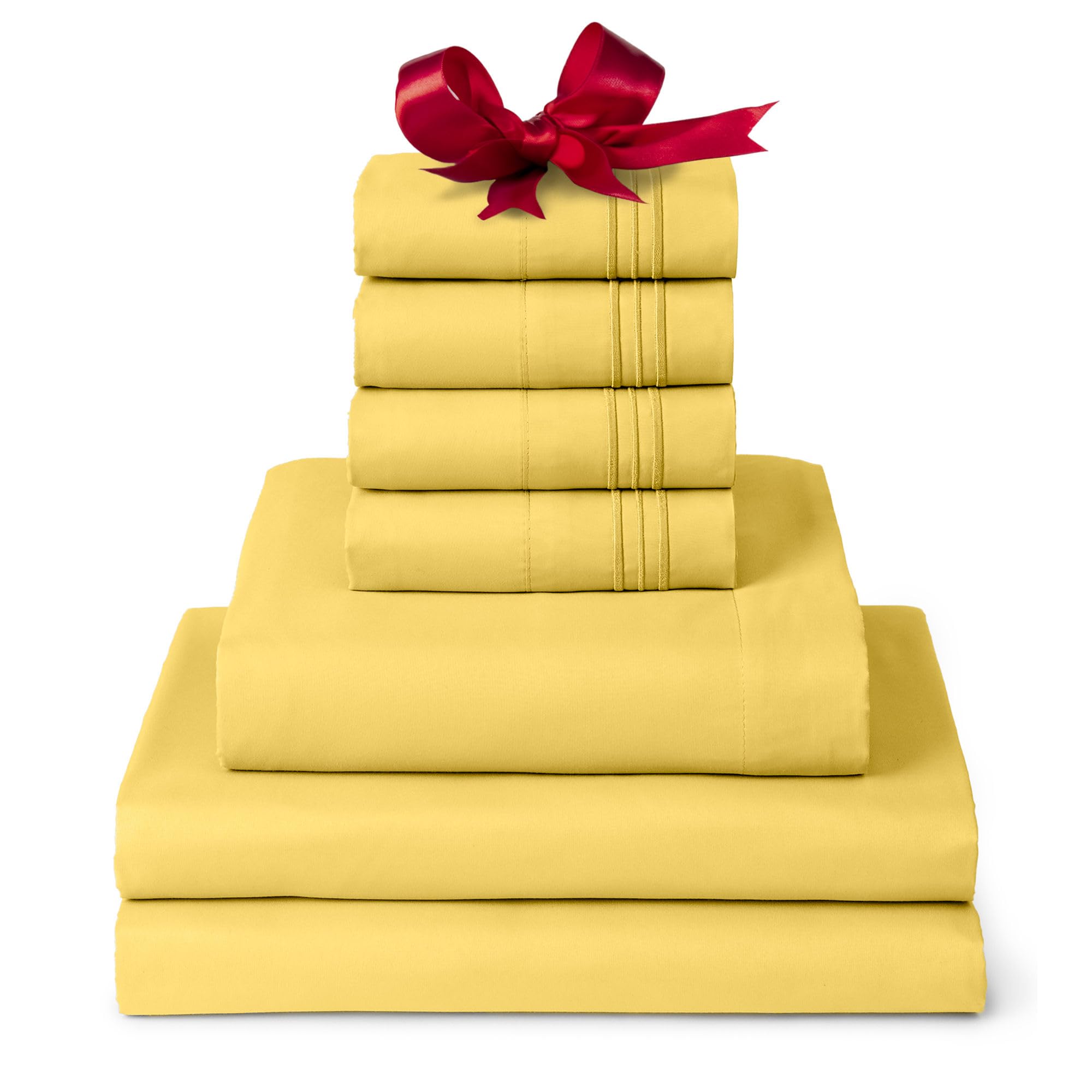 Mellanni Split King Sheet Set - 7-Piece Iconic Collection Bedding, (Including 4 Pillowcases), 16-Inch Deep Pocket, Easy Care, Extra Soft, Cooling Sheets, Brushed Microfiber - Yellow