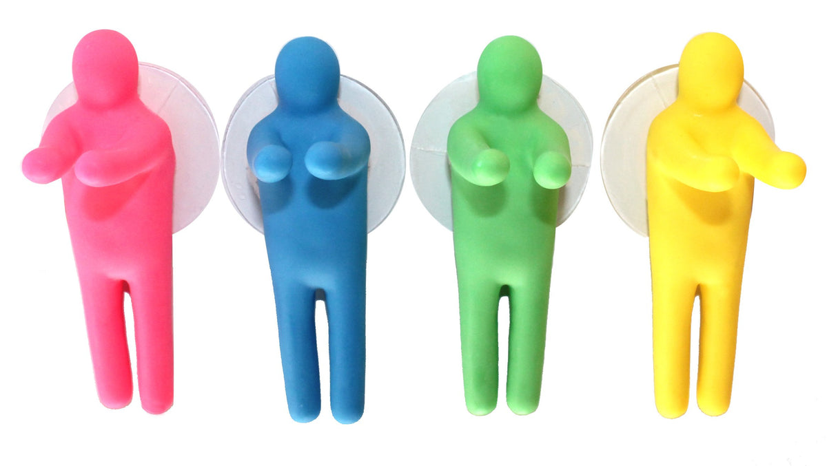Lucore Colorful People Toothbrush Holder And Utility Suction Hook, Set Of 4 Pc