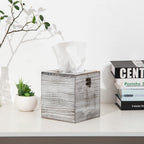 Distressed Farmhouse Square Solid Wood Tissue Box Cover With Slide-Out Bottom Panel Honey Brown Tissue Box Holder For Bathroom L