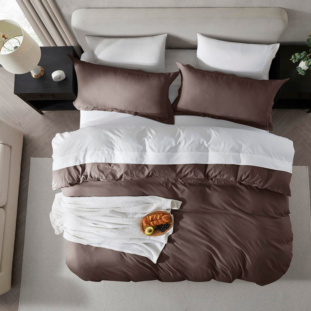 Nestl Chocolate Brown Duvet Cover King Size - Soft Prewashed King Duvet Cover Set, 3 Piece, With Zipper Closure, 1 Duvet Cover 104X90 Inches And 2 Pillow Shams - No Comforter