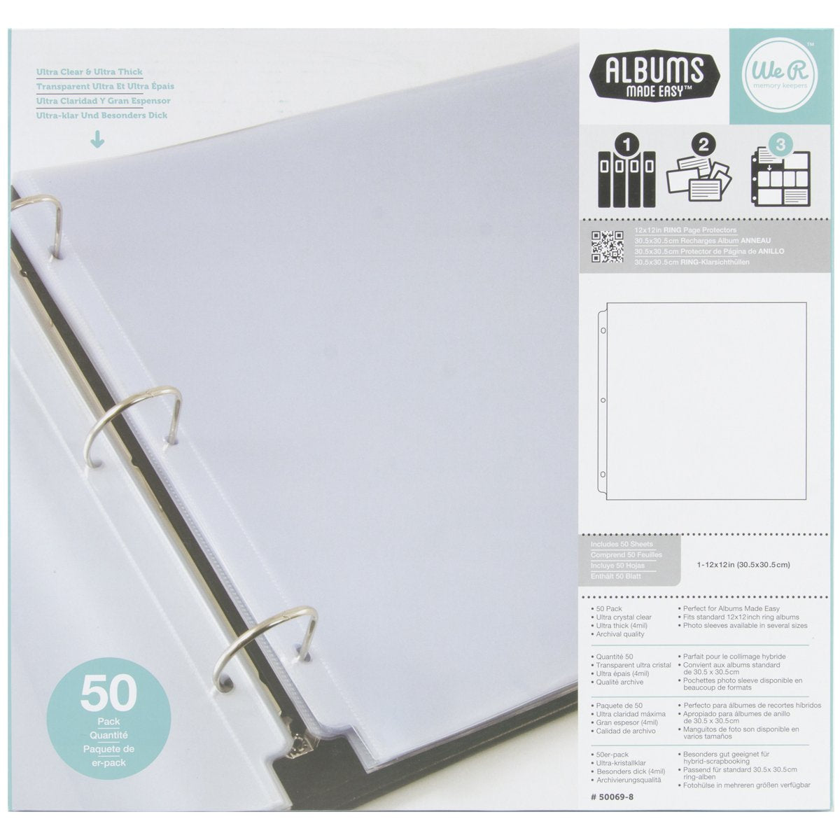 We R Memory Keepers, Page Protector Sleeve Set,12 X 12, Includes 50 Pages, Non-Glare, Compatible With Most 3 Ring Albums, Perfec