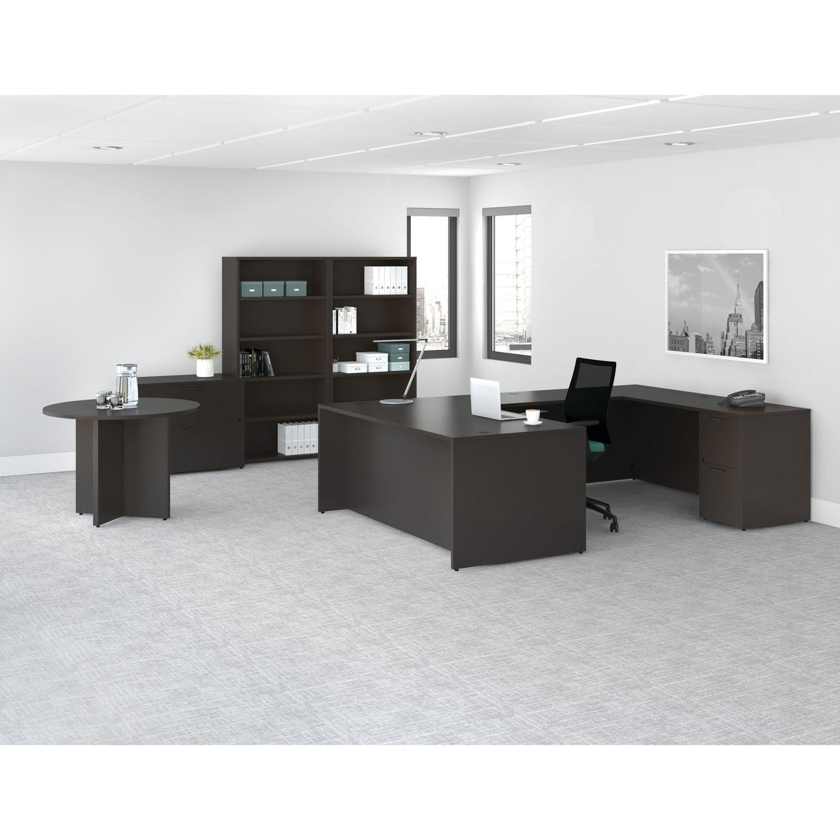 Lorell Prominence 2.0 Espresso Laminate Bridge, 48" X 24" X 29"