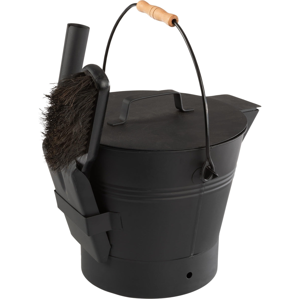 Wakeman Ash Bucket  Metal Bucket with Lid (2.11Gallon), Broom, and Shovel for Fireplace or Firepit Ashes  Fireplace Tools (Bl