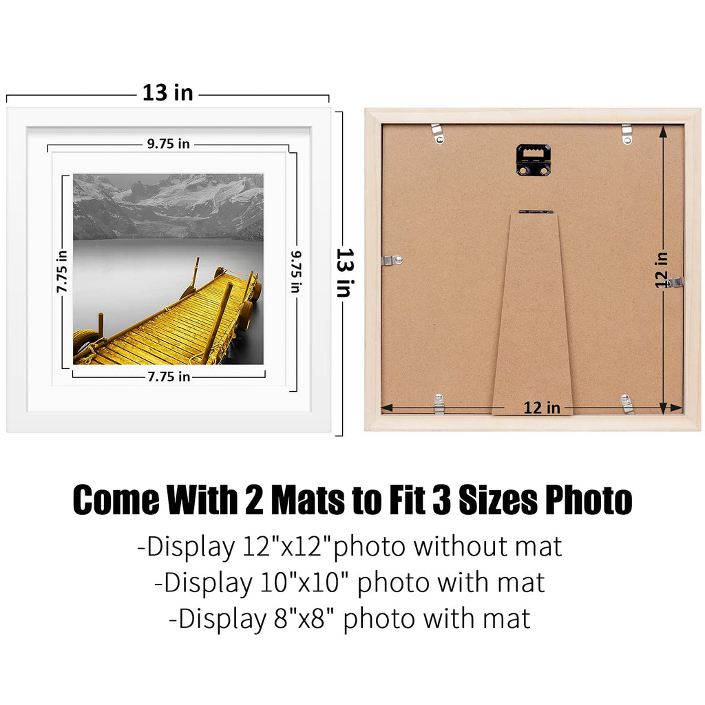 12X12 Picture Frames White Made Of Solid Wood Display Pictures 10X10 Or 8X8 With Mat Or 12X12 Without Mat - Each 12X12 Inch Squa