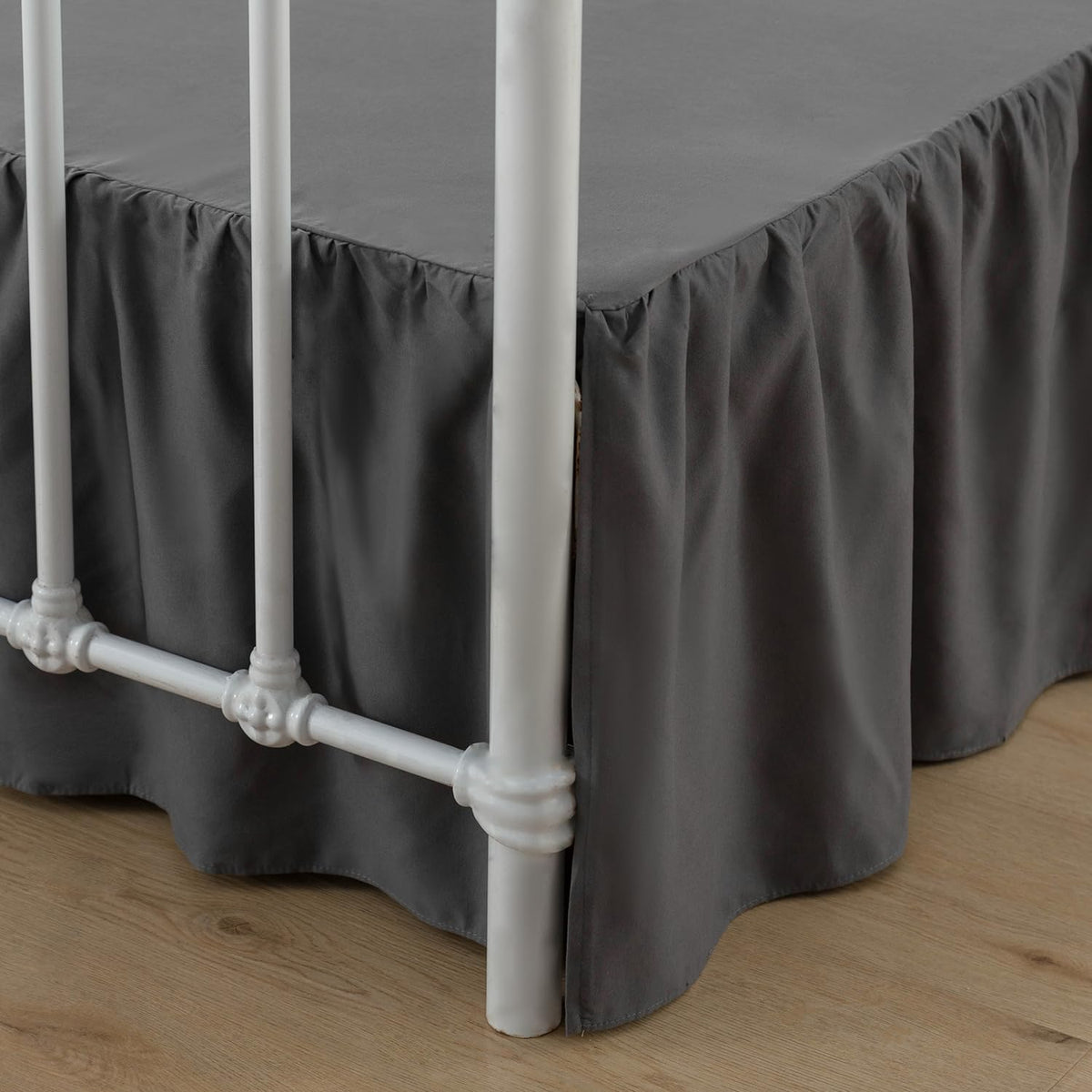 Xuan Dian Bed Skirt Queen Size Ruffled Bed Skirt With Split Corners, 16 Inch Drop Dust Ruffle Bed Skirt With Platform, Dark Grey