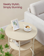 Vasagle Side Table, Round End Table With 2 Storage Shelves For Living Room, Bedroom, Nightstand With Steel Frame For Small Spaces, Accent Coffee Table, Natural Beige