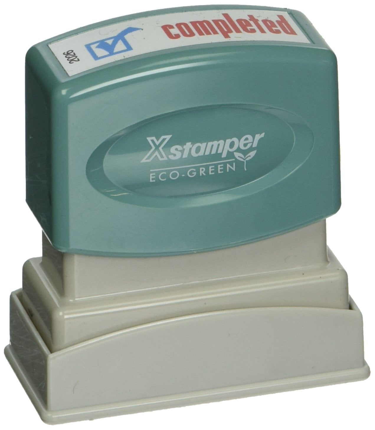 Shachihata Xstamper(R) Pre-Inked, Re-Inkable Two-Color Title Stamp, 'Completed,Red/Blue