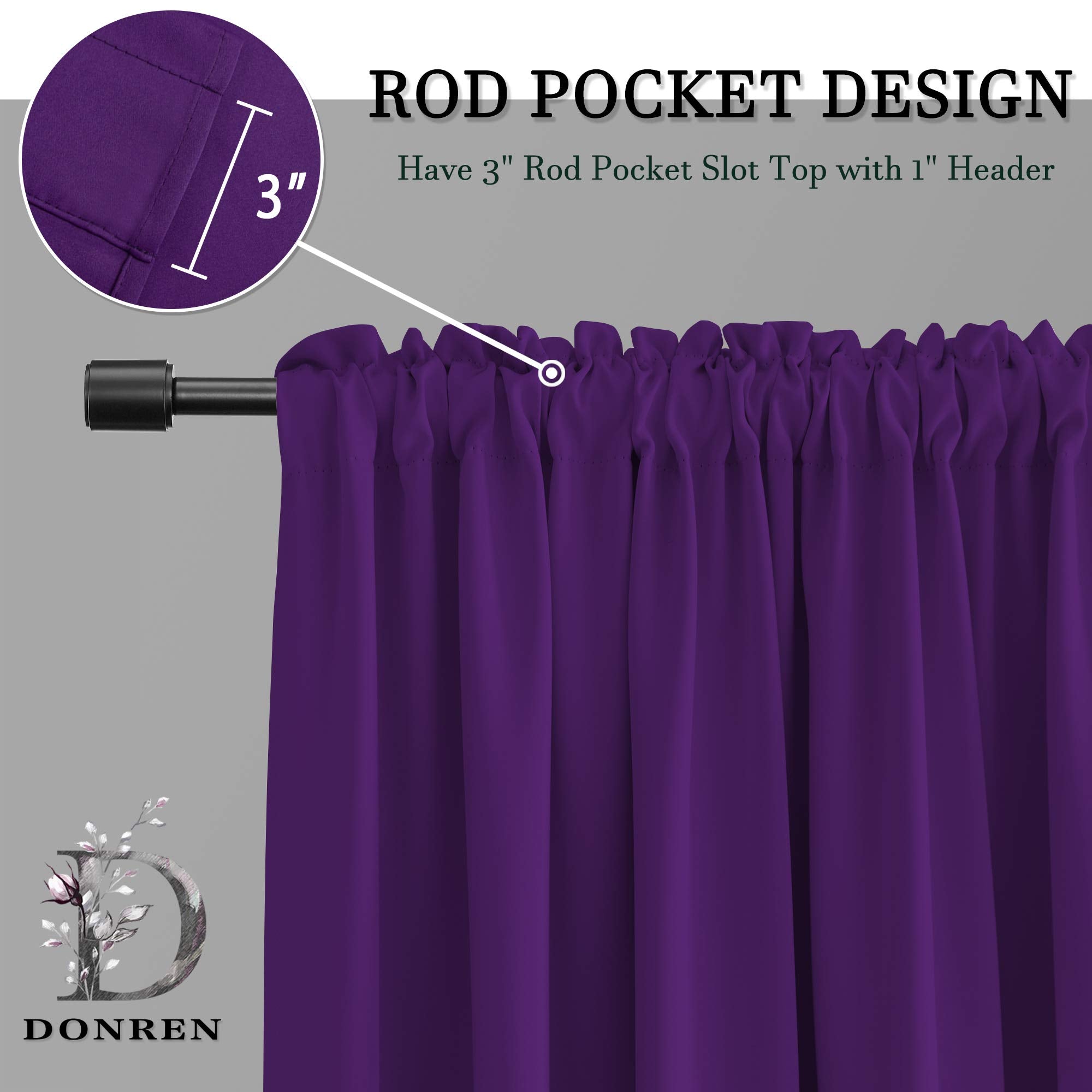 Donren Royal Purple Small Window Room Darkening Curtain Tiers - Thermal Insulated Window Treatment Rod Pocket Curtains (42 By 30 Inch,2 Panels)