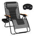 Mfstudio Zero Gravity Chairs, Oversized Patio Recliner Chair, Padded Folding Lawn Chair With Cup Holder Tray, Support 400Lbs, Grey