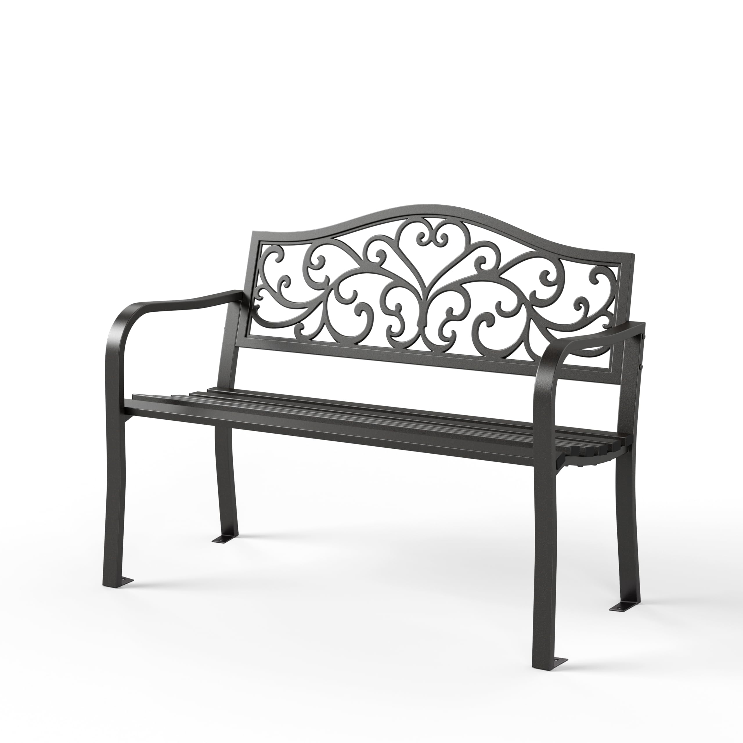 Sophia & William Outdoor Bench, Metal Garden Bench, Cast Iron Park Benches for Outside with Floral Design Backrest, Black
