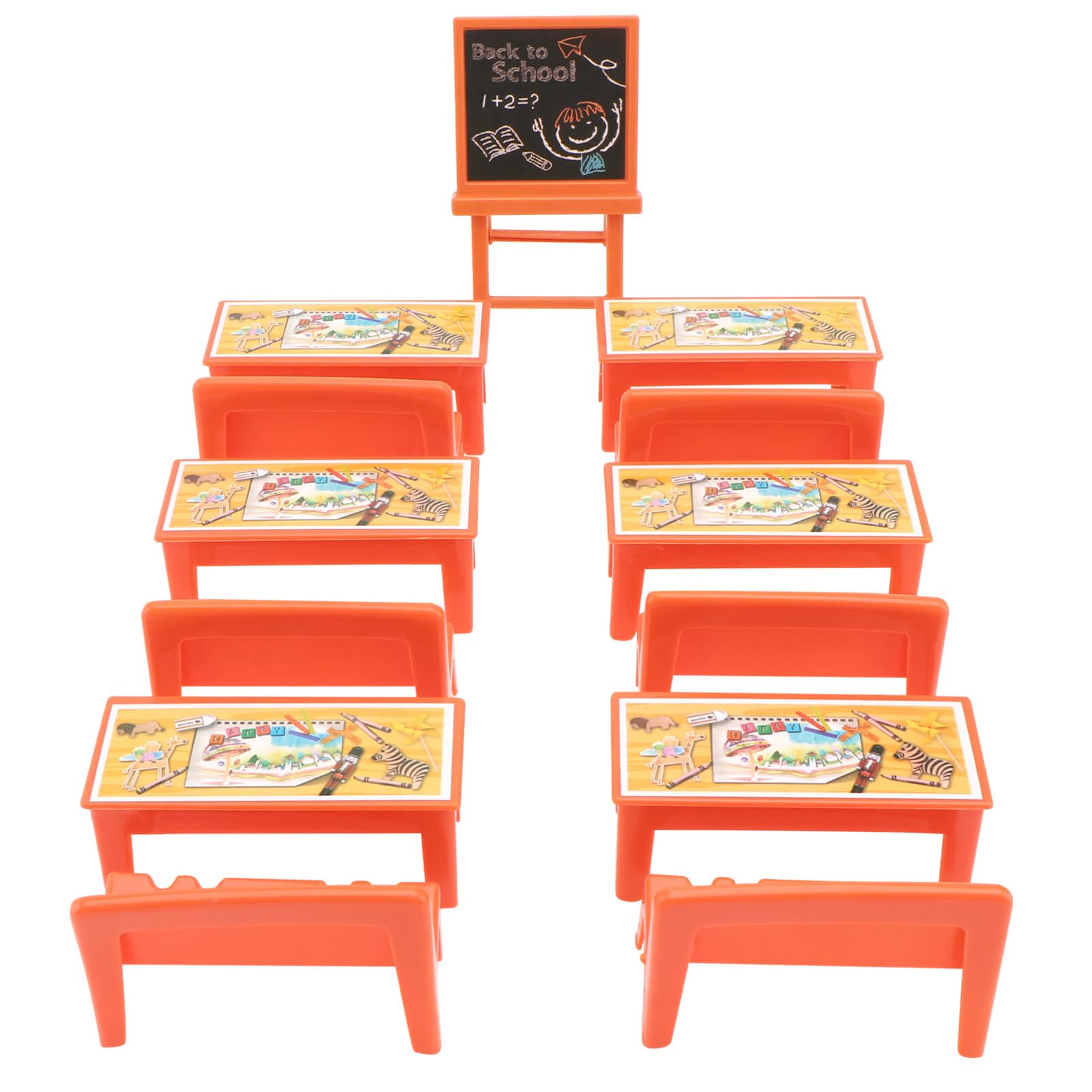 13pcs Mini School Desk for Dolls Classroom Furniture Table Chairs Chalkboard Model Dollhouse Playset Toy for Kids