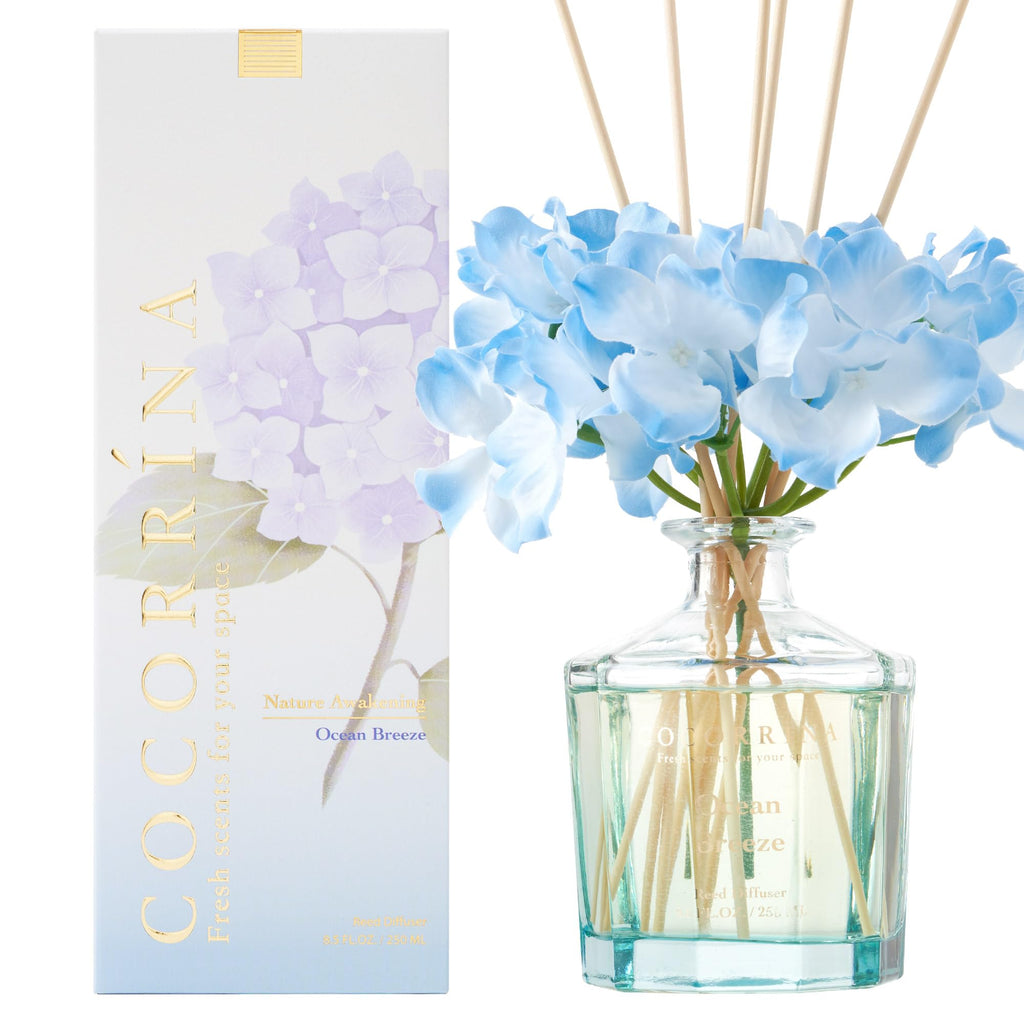 Cocorr  Na Reed Diffuser - Ocean Breeze 8.5Oz Flower Reed Diffuser Set With 8 Sticks, Home Fragrance Reed Diffuser For Home Bedr
