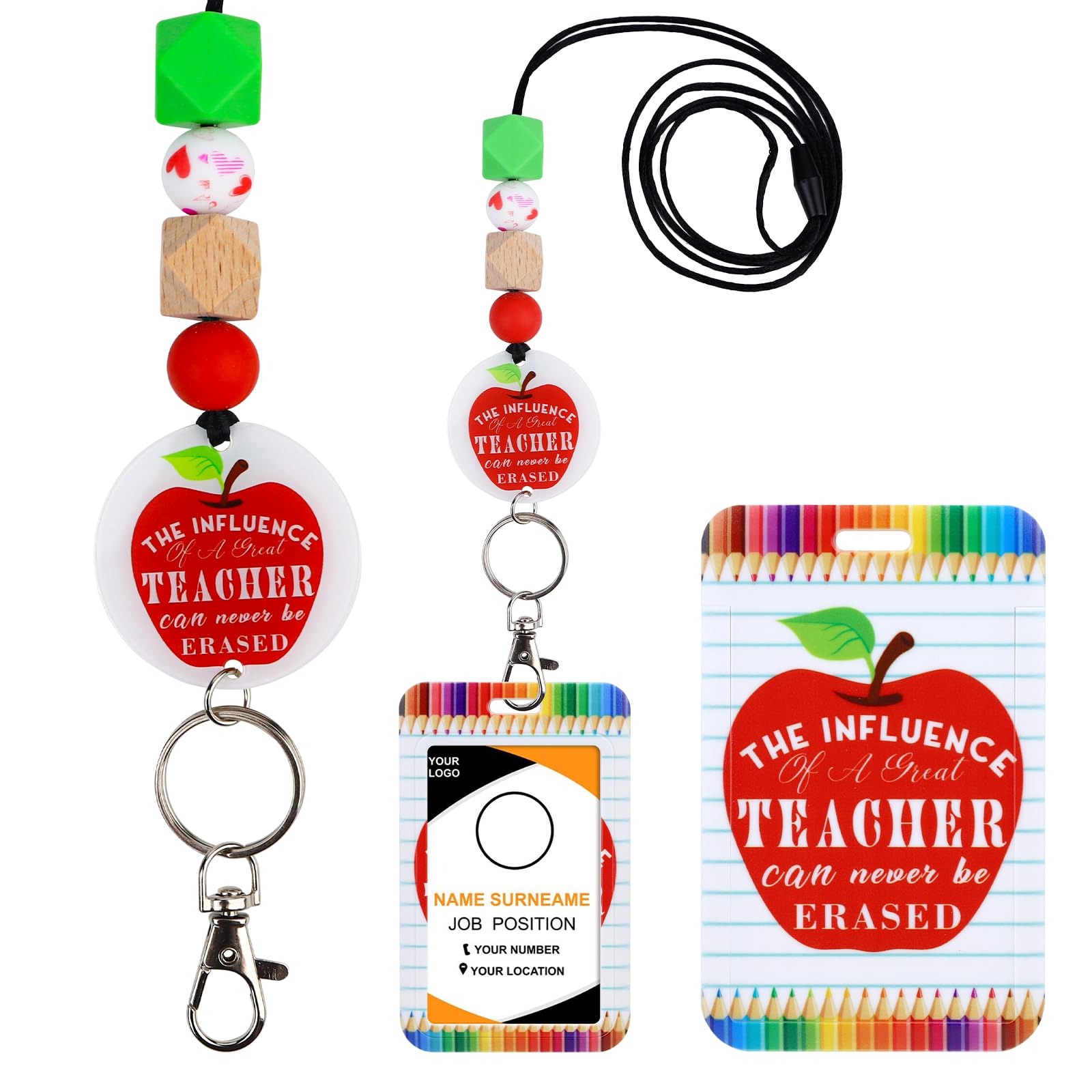 Teacher Lanyards For Id Badges - Cute Silicone Beaded Breakaway Keychain Accessories Teacher Id Badge Holder With Lanyard For Te