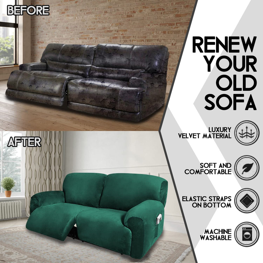 Ulticor Extra Wide 75'' - 100'', Reclining 2 Seater Sofa Cover, Extra Wide Reclining Love Seat Slipcover, 6-Piece Velvet Stretch