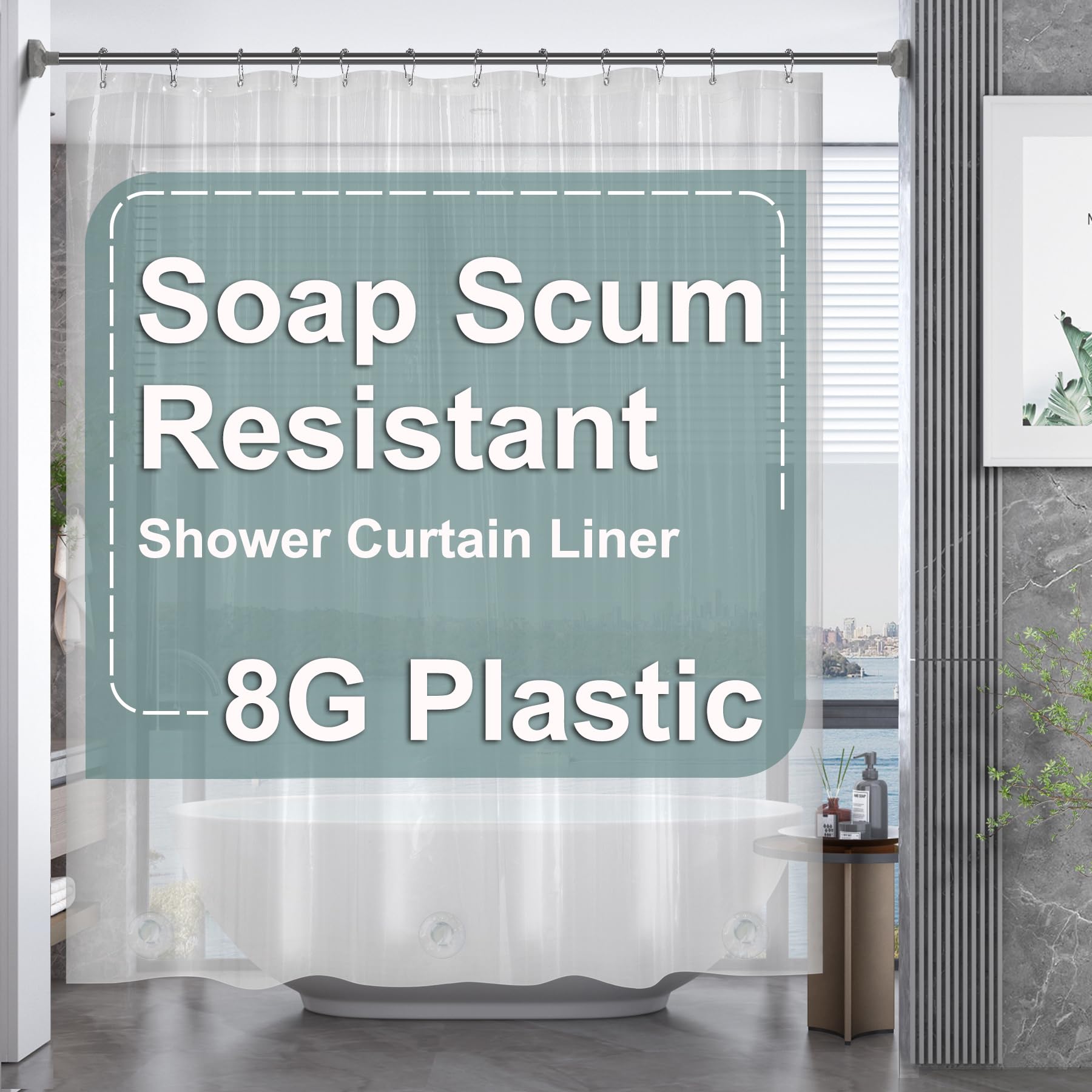 Amazerbath Plastic Shower Curtain, 72 X 65 Inches Peva Heavy Duty Clear Shower Curtain, Waterproof Heavy Weight Thick Bathroom C