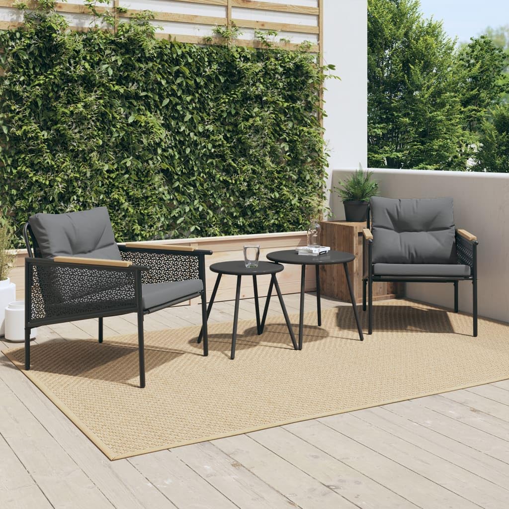 vidaXL 4 Piece Black Steel Balcony Furniture Set with Cushions and Round Coffee Tables for Outdoor, Patio, Garden, Terrace Use