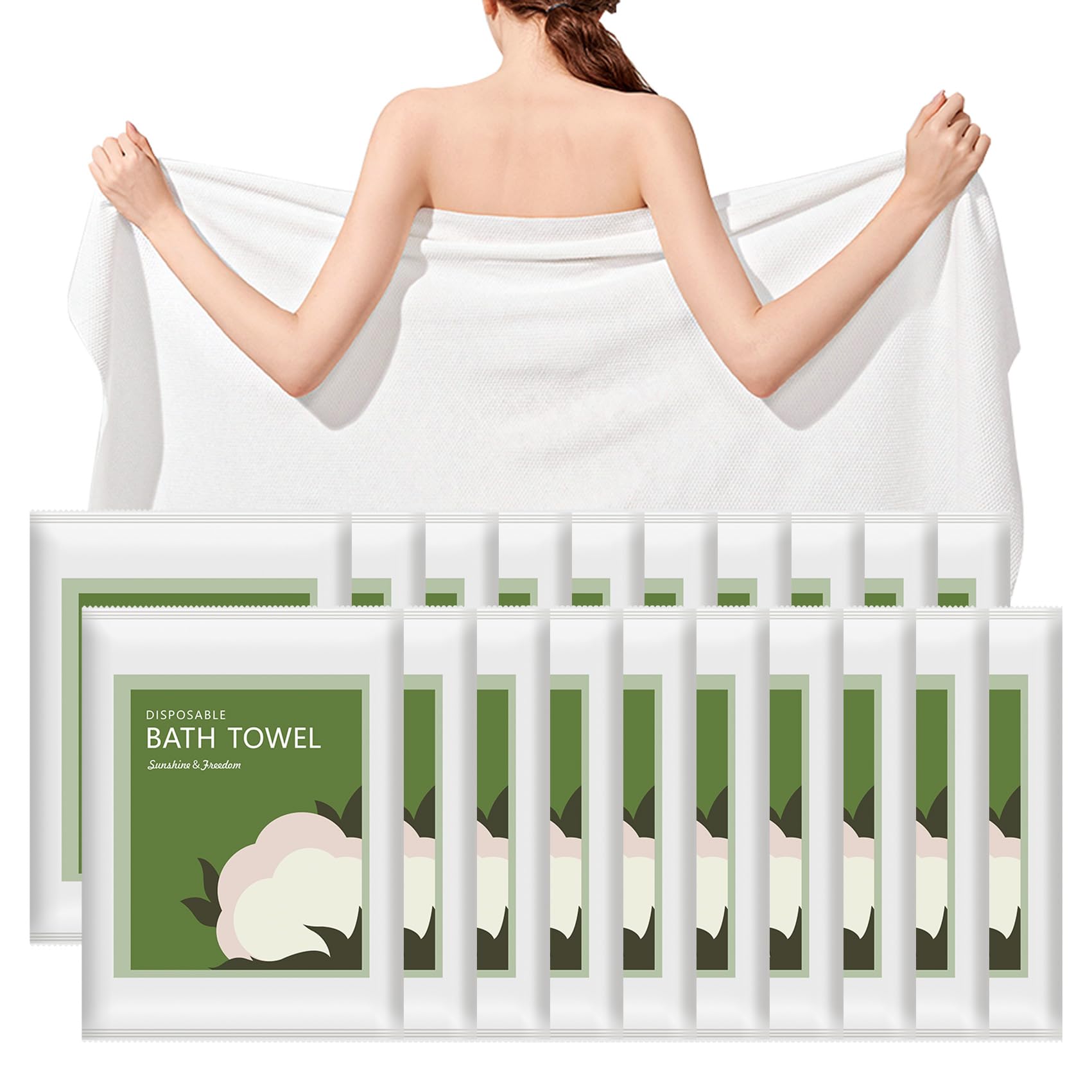 Tvvcalk Disposable Bath Towels, 20 Pack 55 x 27.5 Ultra Soft, Quick Dry Disposable Body Towel, Portable Travel Towel for Hotel C
