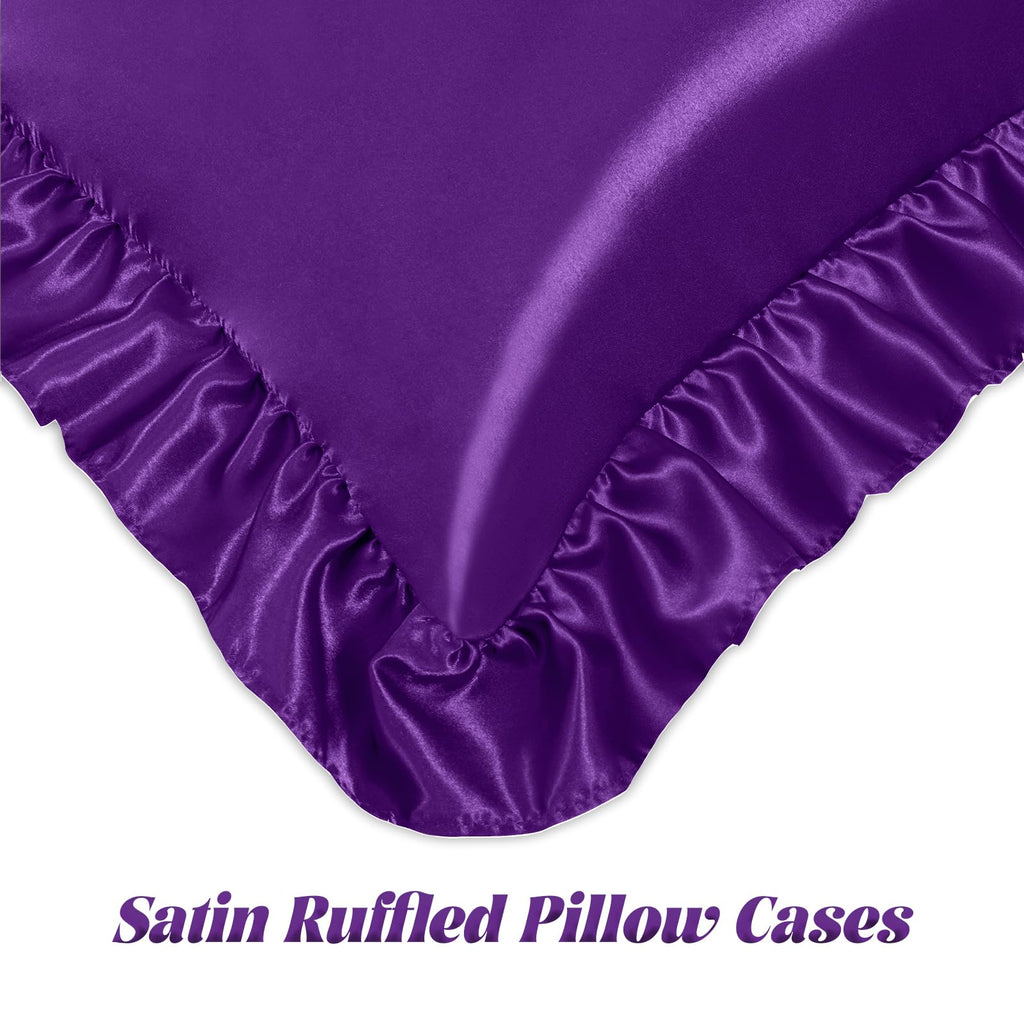 Homiest Ruffle Satin Pillowcase For Hair And Skin, Standard Size Satin Pillow Covers Silky Pillow Cases Set Of 2, Satin Ruffled