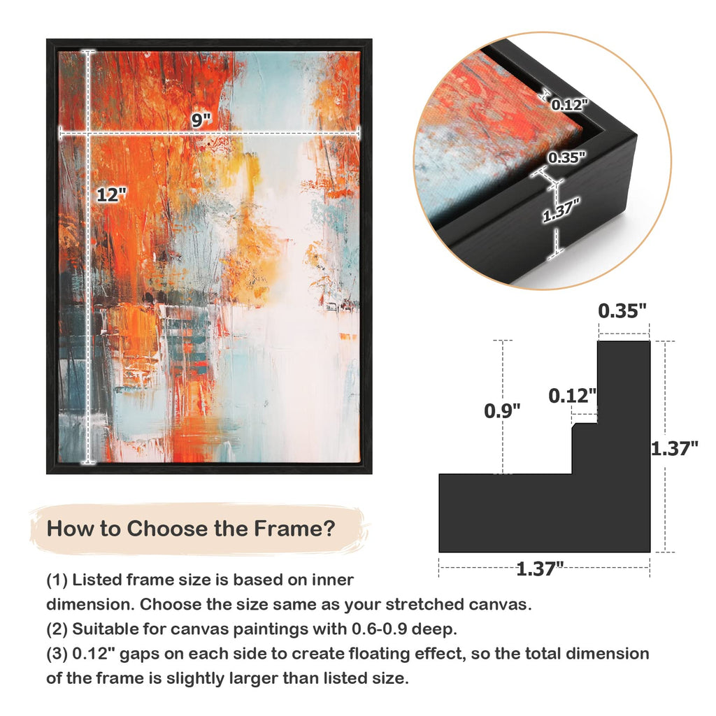 Folkor 9X12 Frame For Canvas Painting With 0.6-0.8    Deep, 2 Pack Floater Frame For Canvas Prints, Floating Frame For Wall Art
